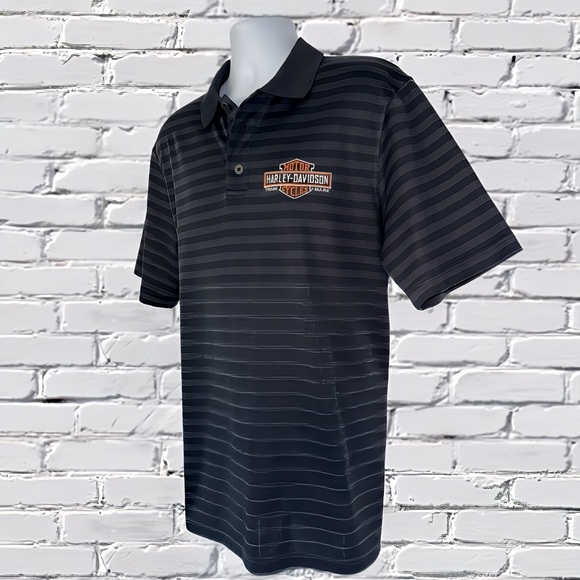 Harley-Davidson Striped Polo Shirt Men’s Large | Iowa Dealership | Biker Style - Picture 1 of 13